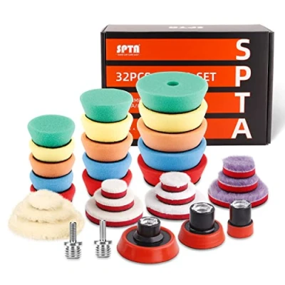 Imagen de SPTA Mini esponja de pulido, 32 piezas, 25 mm, 50 mm y 80 para pulir el coche, adaptador M14, máquina excéntrica