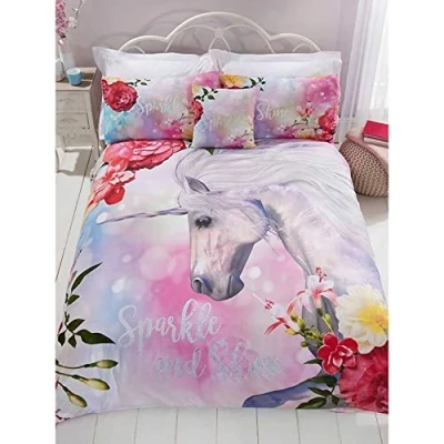 Imagen de Sparkle And Shine Juego de Funda edredón y Almohada Unicornio Brillante Brillante, poliéster, algodón, Multicolor, Individual