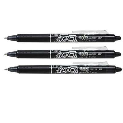 Imagen de Pilot Frixion Clicker 0,7 mm punta de tinta borrable bolígrafo Gel diseño tatuaje negro (Pack 3) se vende suelto.