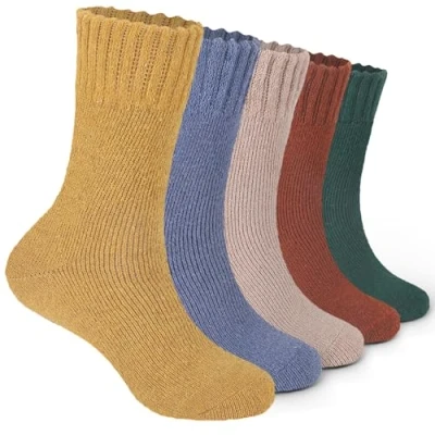 Imagen de Josnown 5 Pares Calcetines Termicos Mujer, Invierno Lana Cálidos Y Gruesos Diseño De Rizo Suave Acogedor, Color Bonito, Cómodos, EU 35 42