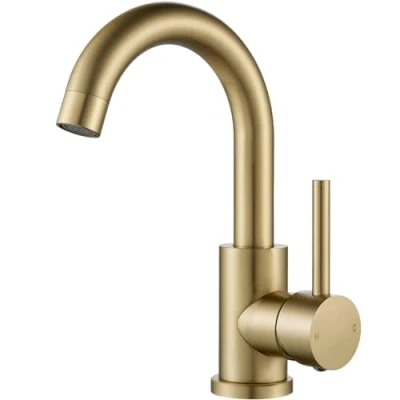 Imagen de F DEEN Grifos para baño con válvula de cerámica giratoria 360, grifo monomando lavabo cerámica, color dorado cepillado