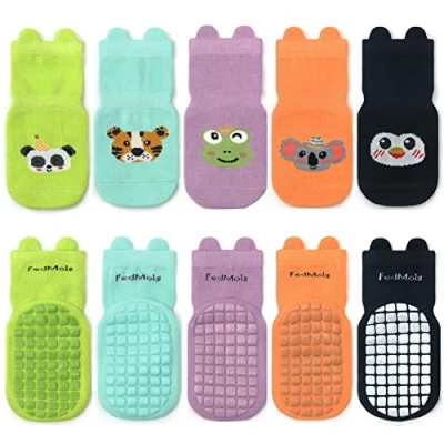 Imagen de FedMois Calcetines Antideslizantes de Algodón para Bebé Niño Niña Pack 5, Panda, 0 1 año