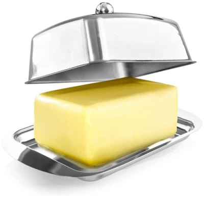 Imagen de com four® Mantequera de Acero Inoxidable Grande con Tapa y Asa Perilla Apto para lavavajillas (Acero pomo)
