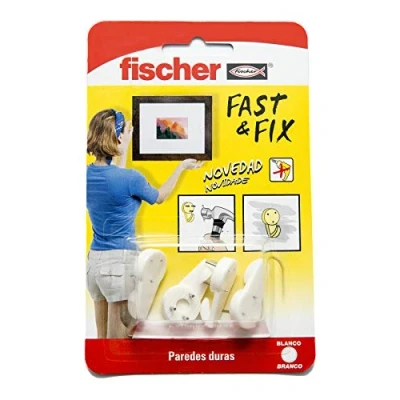 Imagen de fischer Fija Cuadros Para Colgar Sin Agujeros. Cuelga Clavos. Llaves, Cuadros, Ganchos Cuadros. Úsalo en Yeso, Madera o Pladures. Blanco (Blister 4 uds)