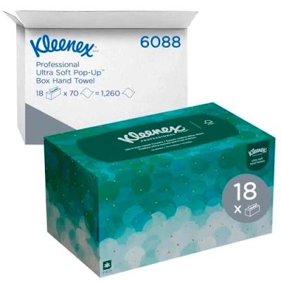 Imagen de Kleenex Ultra Soft Pop Up Hand Towels 1126, Súper Suaves, Resistentes y Absorbentes, Toallas de Papel Interleaved, 18 Cajas x 70 Hojas, 1,260 Total
