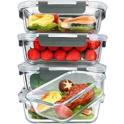 Imagen de [5 paquetes, 36 onzas] Recipientes de vidrio para preparación comidas con tapas cierre a presión por vida, horno, congelador y lavavajillas (4.5 tazas)