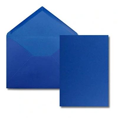 Imagen de Juego de 25 tarjetas con sobre, tamaño DIN A5, 14,8 x 21 cm, color azul real, sobres C5, 15,4 22 adhesivo en húmedo