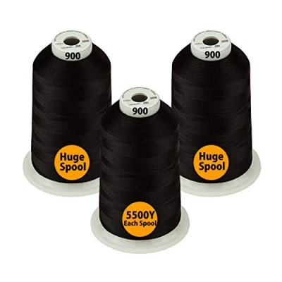 Imagen de Simthread multiuso hilo de máquina bordar poliéster carrete enorme 5000M 5500Y para máquinas bordado coser 3 negro