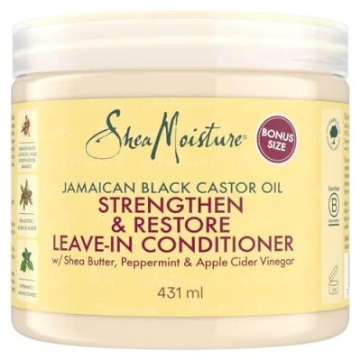 Imagen de SHEA MOISTURE Humectación de karité, aceite ricino negro jamaicano, acondicionador fortalecedor/crecimiento y restauración, 431 ml