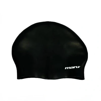 Imagen de Maru Gorro de natación Pelo Largo, 100% Silicona, Unisex para Adultos, Gorros Ligeros Hombres y Mujeres, Impermeable, cómodo Duradero (Negro,