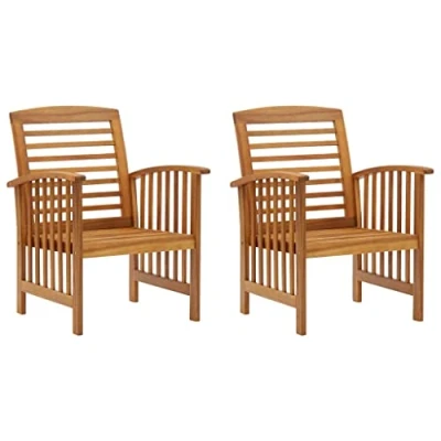 Imagen de vidaXL 2X Madera Maciza de Acacia Sillas Jardín Asiento Mobiliario Muebles Cocina Hogar Restaurante Comedor Exterior con Respaldo