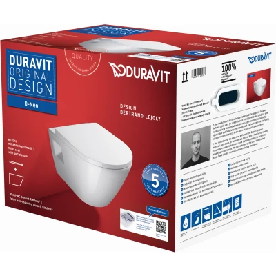 Imagen de Duravit D Neo Juego de inodoro con tapa extraíble para cierre suave, color blanco