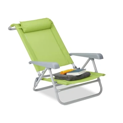 Imagen de Relaxdays Tumbona Plegable con Reposacabezas, Abrebotellas y Reposabrazos, Sintético Acero, Verde