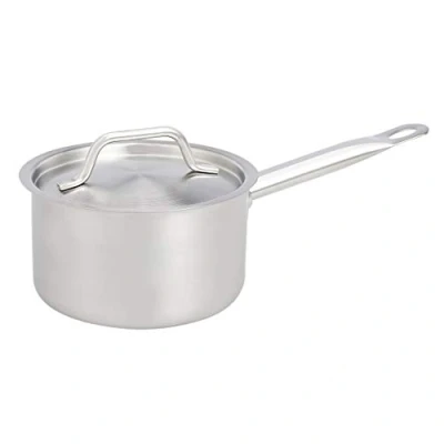 Imagen de Amazon Basics Cacerola de acero inoxidable con revestimiento aluminio, lados rectos y tapa, 1,9 l, Plateado(Anteriormente Marca AmazonCommercial)