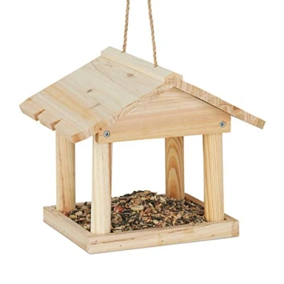 Imagen de Relaxdays, Marrón Casita Colgante para pájaros, Comedero de jardín, Madera, 22 x 26 cm