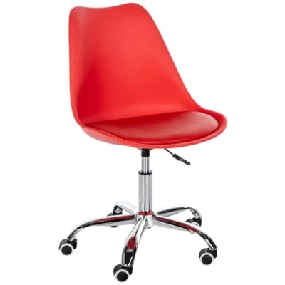 Imagen de CLP Taburete de Trabajo Laflin I Asiento tapizado con Funda Polipiel Silla Ruedas, Regulable en Altura y giratoria, Color:Rojo