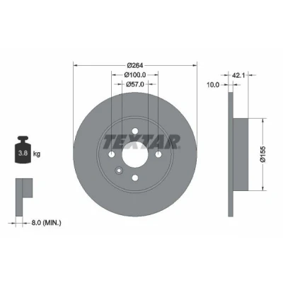 Imagen de TEXTAR PRO 92124703 Disco de freno 264 10 04/05 100 macizo revestido sin perno sujeción rueda, buje rueda OPEL: Corsa C Hatchback