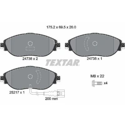 Imagen de TEXTAR 2473801 Juego de pastillas freno con contacto aviso desgaste incorporado tornillos pinza VOLKSWAGEN: Golf 7, 7 Variant