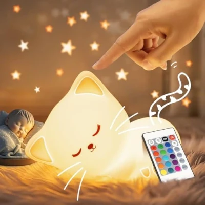 Imagen de luz nocturna para niños, juguete 16 colores+mando a distancia+USB recargable, de lactancia, noche regulable, lámpara bebé, niña, gato