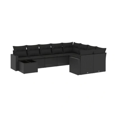 Imagen de vidaXL Set de Sofás Jardín y Cojines 10 pzas, Asientos con Respaldos, Modulares, Muebles para Patio Terraza, Ratán Sintético Negro