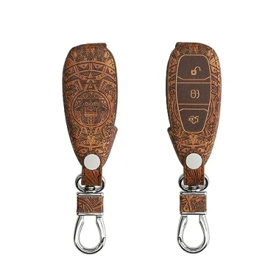 Imagen de kwmobile Funda Compatible con Ford Llave de Coche Keyless Go 3 Botones Cubierta Cuero sintético Case para Mando y Control Auto Calendario Azteca
