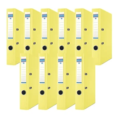 Imagen de DONAU Premium carpeta fina (10 unidades, DIN A4, 5 cm, 10 unidades), color amarillo, cubierta de plástico, PP, cartón, papel ranurado, oficina, con anillas, lunares verdes