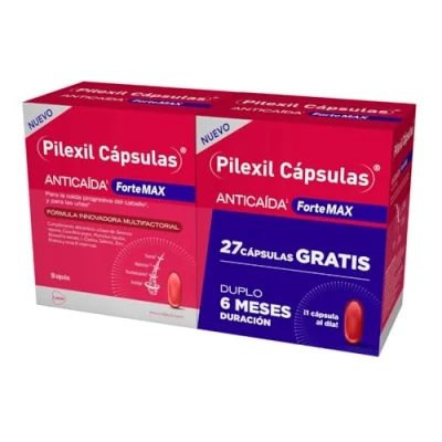 Imagen de PILEXIL Cápsulas Anticaída Forte Max 2 uds x 90 Cápsulas, Complemento Alimenticio, para Caída Progresiva del Cabello y Uñas, con Extractos de Plantas, Vitaminas Minerales, Hombres Mujeres