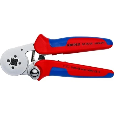Imagen de Knipex Alicate autoajustable para crimpar punteras huecas de acceso lateral cromado, con fundas multicomponentes 180 mm 97 55 04