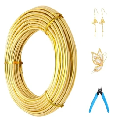 Imagen de alambre para manualidades, 3 mm x 15 m, de aluminio modelado, inoxidable con pinzas tijeras manualidades y fabricación joyas (dorado)