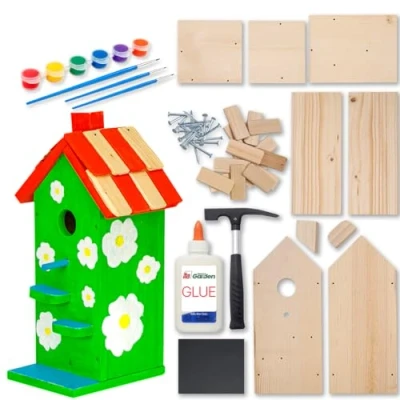 Imagen de ITA DIY Casita para pájaros Montar y Pintar Skyhaven 12,5x16x34 cm Kit de construcción Pintura niños Manualidades niñas