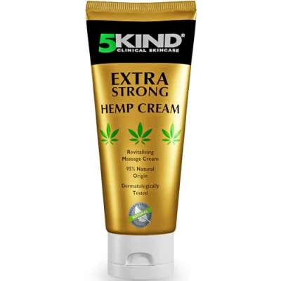 Imagen de 5kind Crema de cáñamo extra fuerte 100 ml aceite cañamo y árnica masaje, espalda, región lumbar, músculos, rodillas, cuello, hombros Rica en extractos naturales