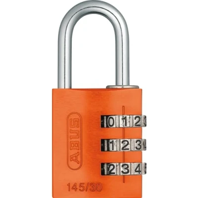 Imagen de ABUS Candado de combinación 145/30 Naranja para maletas, taquillas y mucho más. aluminio código numérico ajustable individualmente nivel seguridad 3