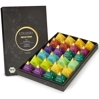 Imagen de Creano Set de regalo té hierbas orgánico premium 24 bolsas piramidales en 9 diferentes variedades 60g Novedad 2024*