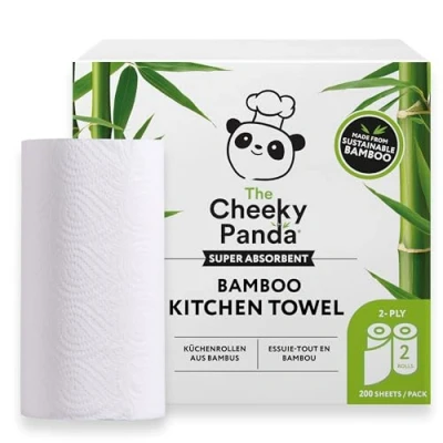 Imagen de The Cheeky Panda Papel Cocina de Bambú 2 x Rollo Capas 100 Hojas Por Super Absorbente y Ecológico Sin Plásticos Certificado FSC