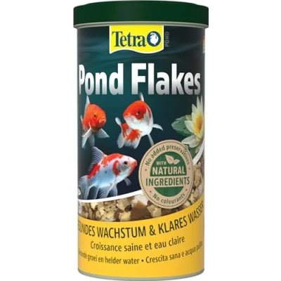 Imagen de Tetra Pond Flakes, Alimento para peces en escamas pequeños y jóvenes estanques de jardín, lata 1 L
