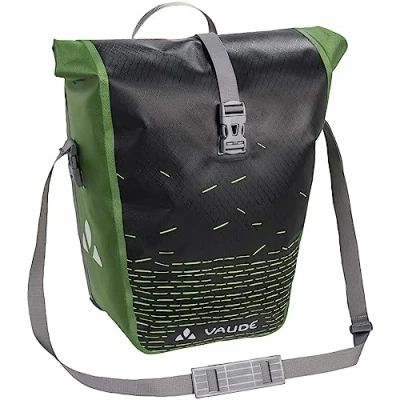 Imagen de VAUDE Aqua Back Print Single Alforja para bicicleta Una bolsa bici adaptable a la carga e impermeable Negro (Black/Green), Talla Única