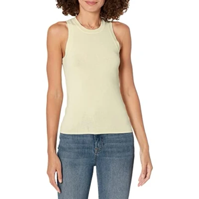 Imagen de The Drop Gina Top sin Mangas de Punto con Cuello Cerrado Recortado para Mujer, Amarillo Pálido, 3XL Grande