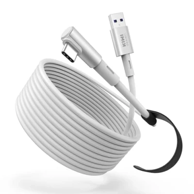 Imagen de KIWI design Cable de Enlace 6M Compatible con Meta Quest 3S/Quest 3 Accesorios, 2/Pro/Pico 4 PC Steam VR, USB 3.0 Supervelocidad 5Gbps (Blanco)