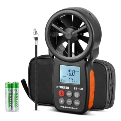 Imagen de BTMETER BT 100 Anemómetro, Anemómetro de Mano del Viento Pantalla LCD Medidor Velocidad Aire con Luz Fondo MAX/MIN/AVG para Vela