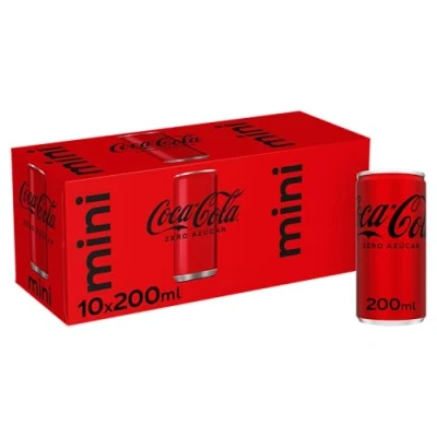 Imagen de Coca cola Zero azúcar, Refresco de sin calorías, Pack 10 minilatas 200 ml