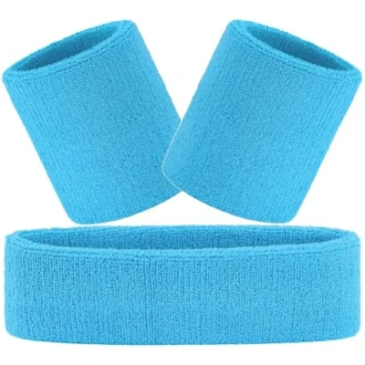 Imagen de Hatstar Juego de 3 bandas para el sudor Muñequeras muñeca y cabeza Diadema hombre mujer (azul claro)