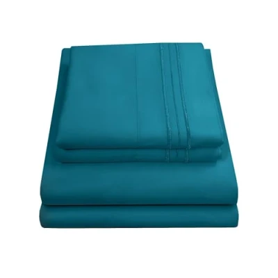 Imagen de Sweet Home Collection Juego de Cama Lujo con sábana encimera, Bajera, 2 Fundas Almohada, Microfibra, Verde Azulado, tamaño Queen