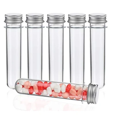 Imagen de 30 tubos de ensayo plástico transparente con tapón rosca, 45 ml, para jarrón flores, cuentas, caramelos, perlas cristal, laboratorio
