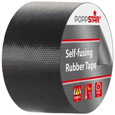 Imagen de POPPSTAR cinta aislante de autofusión universal, eléctrica y sellado, (5 m x 50 mm 0,76 mm), 1 rollo, color negro