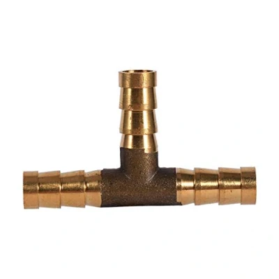 Imagen de Conector de unión manguera combustible pieza en T latón 3 vías Conexiones púas para aire comprimido Tubo gas aceite(8mm)