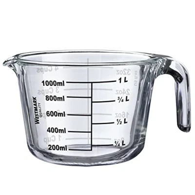 Imagen de Westmark Jarra medidora, volumen de llenado: 1 L, apto para horno, microondas, congelador, vidrio borosilicato, transparente/negro, 30632260