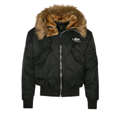 Imagen de Alpha Industries 45P Hooded Custom Chaqueta de invierno, Hombre, Talla: Large, Black/reflective