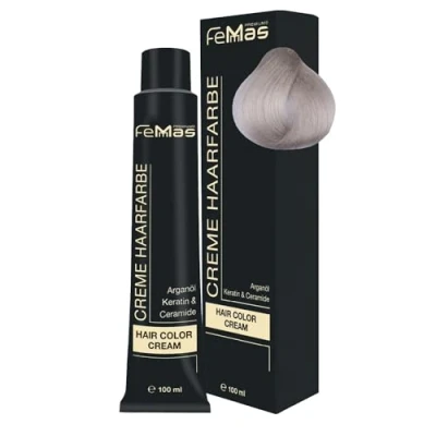 Imagen de FemMas tinte para el cabello rubio platino ceniza 11.1 I Crema profesional con aceite de argán, queratina y ceramidas Como coloración permanente del o