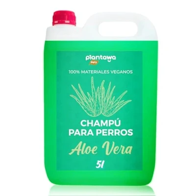 Imagen de PLANTAWA Champú Aloe Vera para Perros 5L Sin Alérgenos ni Parabenos, 100% Vegano Acción Anti Irritaciones y Eczemas, Ideal Dermatitis, Piel Atópica Pelo Blanco.