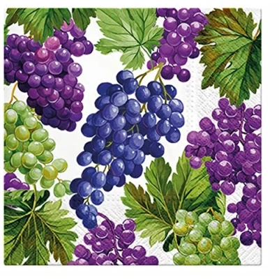 Imagen de PAW Servilletas Papel 3 Capas 33 x cm. 20 piezas. Impreso con tinta a base de agua. Uvas. Decoración ideal para la mesa. fiesta cumpleaños, en el jardín, fiestas familiares, picnic.
